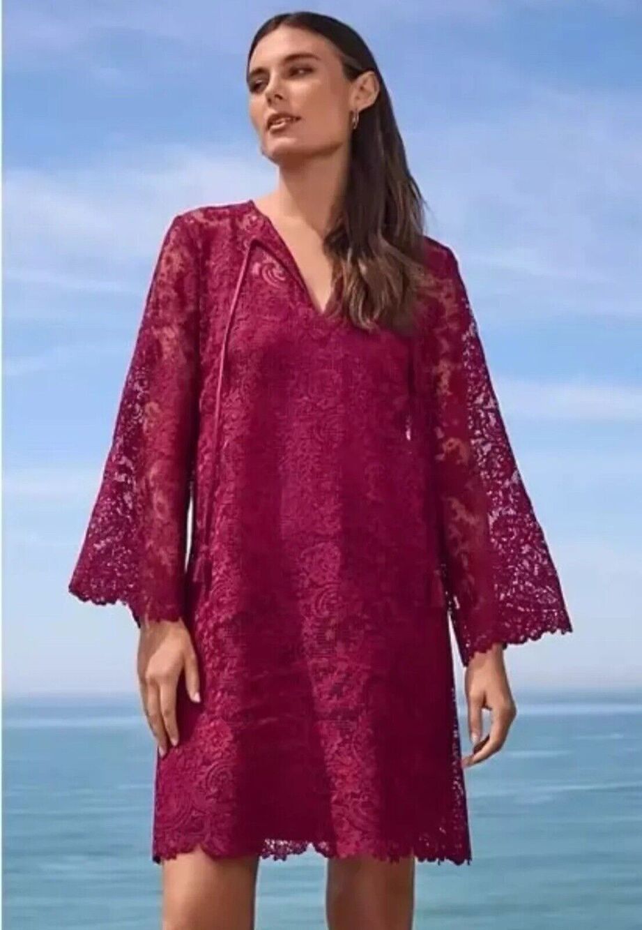 NWT $388 Johnny Was Jade Harper Lace Tunic Dress Matching Slip Sheer Beach Sz XS